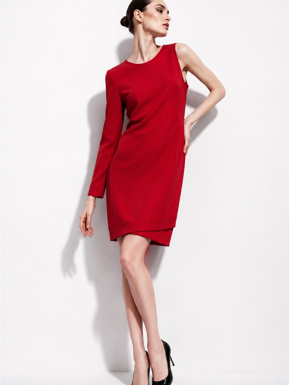 Black Halo Red One-Shoulder Cocktail Dress
